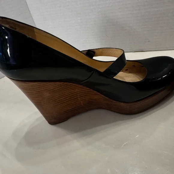Black Mary Jane Wedge Shoes - Picture 7 of 10